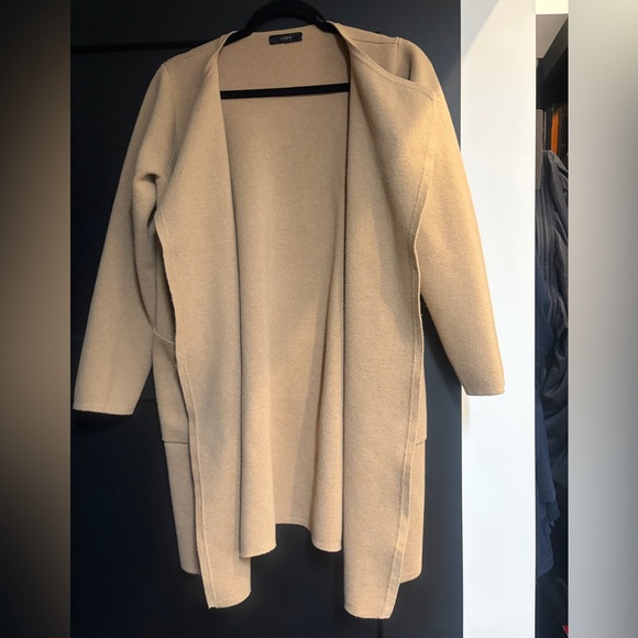 J. Crew Juliette Collarless Sweater Blazer Duster Cardigan Jacket Camel Tan - Picture 2 of 5